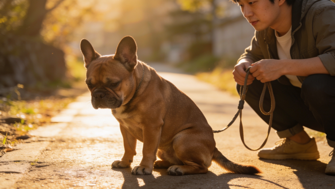 산책 중 다른 강아지를 만났을 때 멈추는 강아지