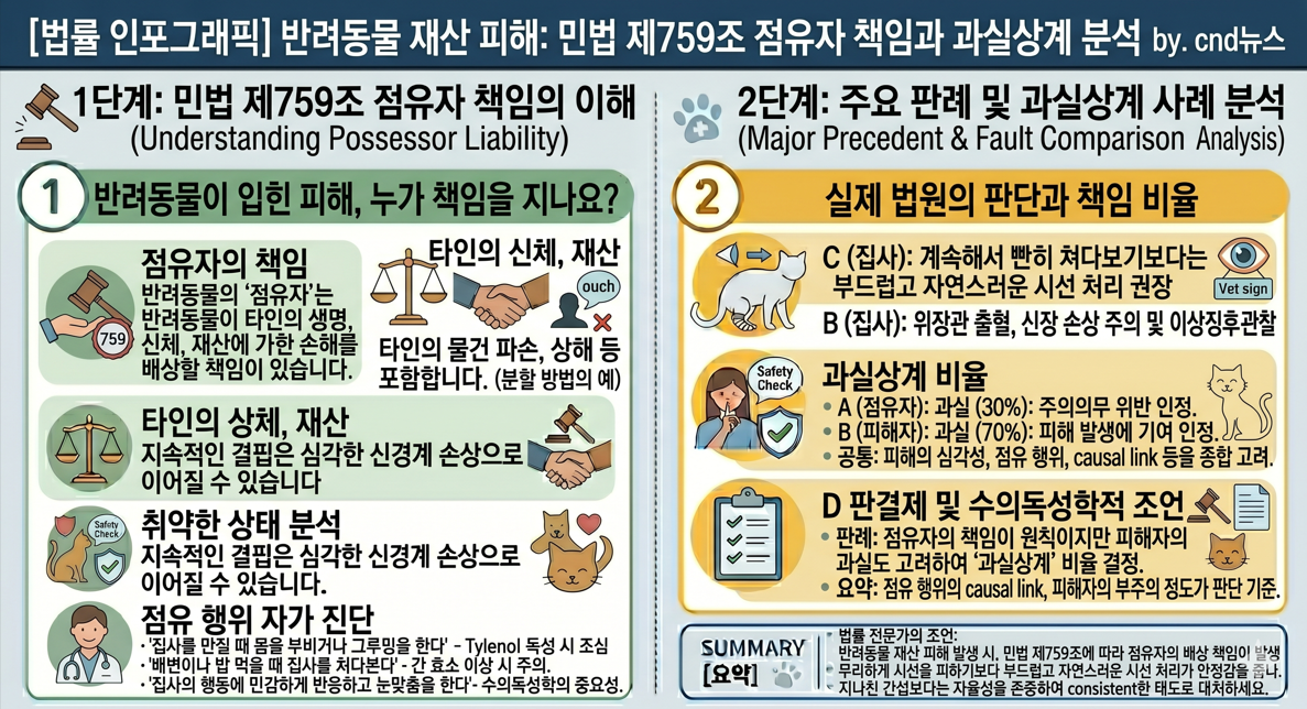 반려동물 재산 피해 민법 제759조 점유자 책임과 과실상계 판례 분석 인포그래픽