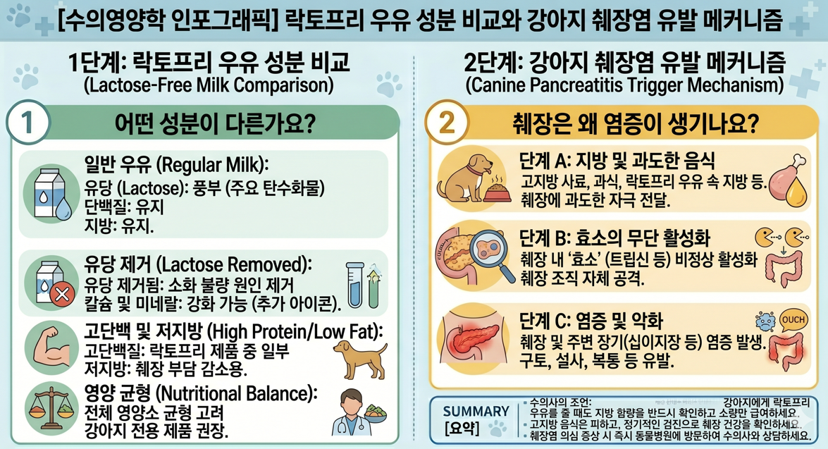 락토프리 우유, 개한테 줘도 된다? 유당 제거 너머의 '지방 함량' 문제