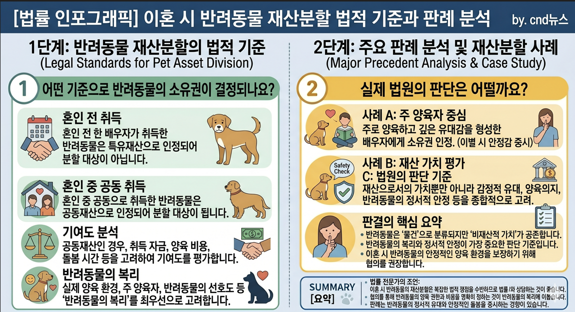 이혼 시 반려동물 재산분할 법적 기준과 판례 분석 인포그래픽